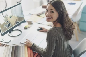 woman-smiling-while-working