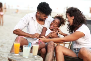 Happy family enjoying a playful moment