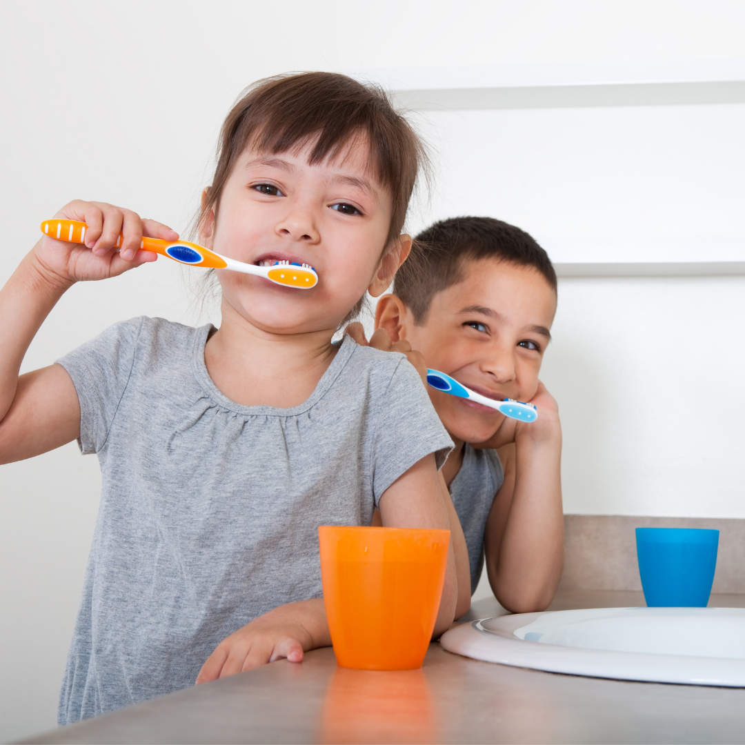 kids brush their teeth